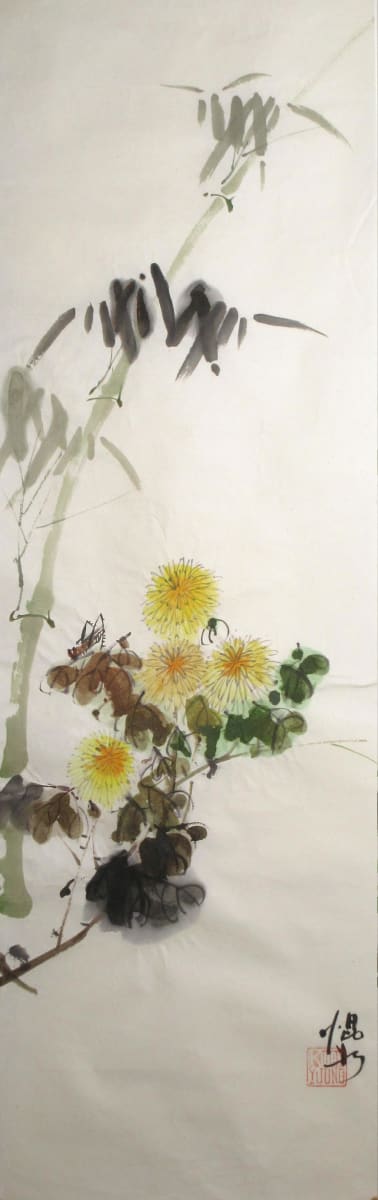 Grasshopper, Bamboo and Chysanthemums by Kwan Y. Jung 