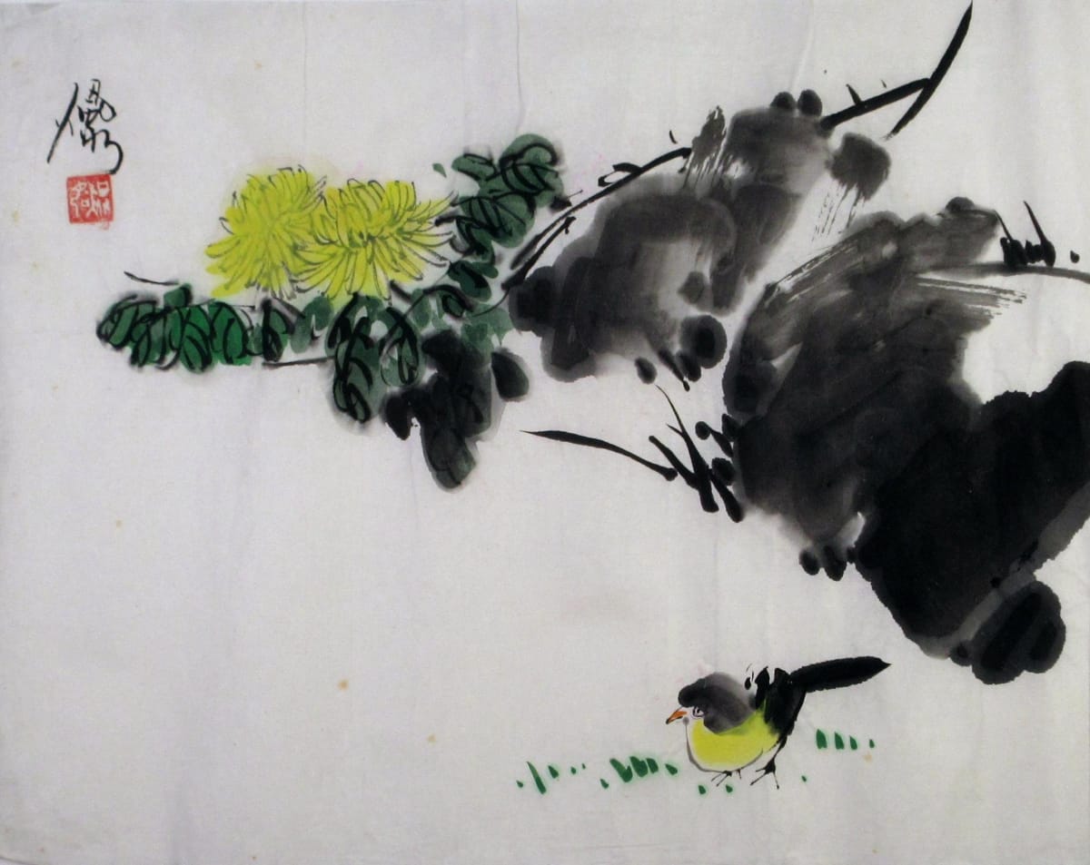 Bird and Chrysanthemums by Kwan Y. Jung, Image 1.