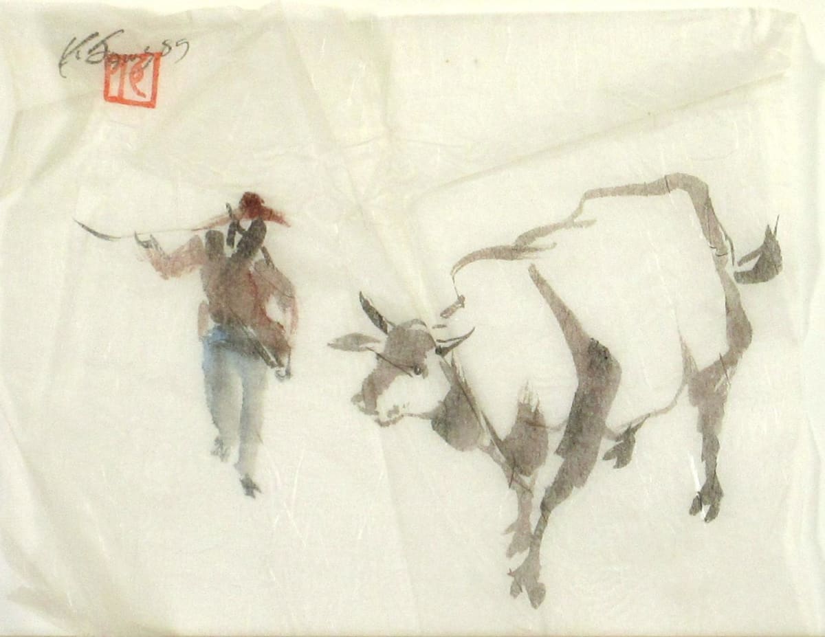 Man and Water Buffalo by Kwan Y. Jung 