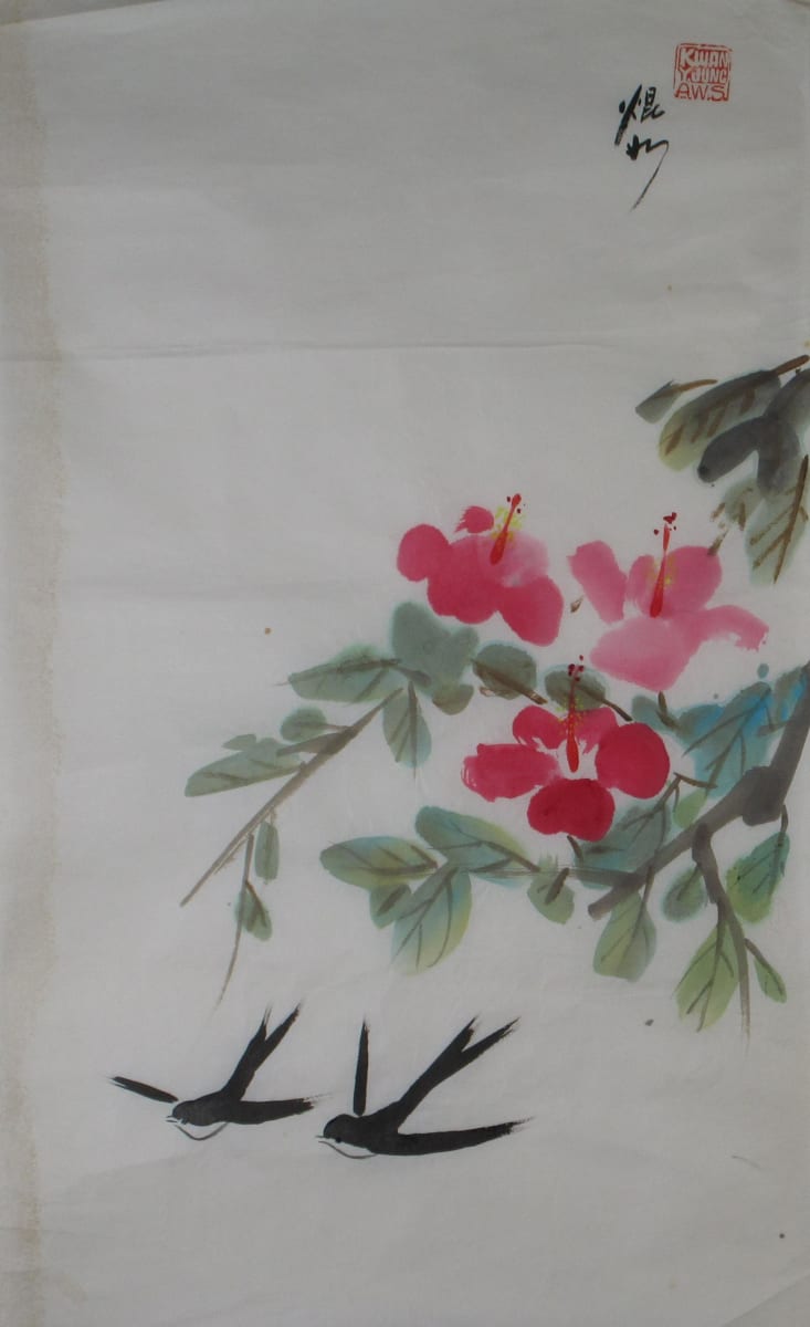 Hibiscus and Swallows by Kwan Y. Jung 