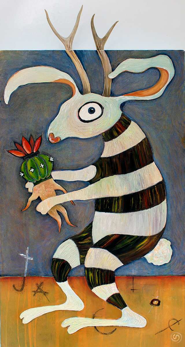 Jackalope and Peyote Mandrake by Sarah Stone  Image: Jackalope and Peyote Mandrake