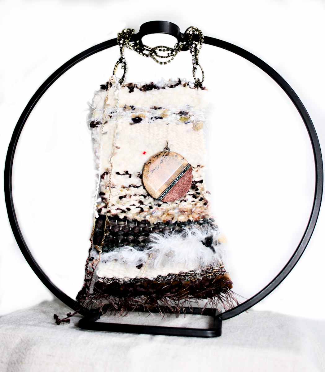 Sacred Connections of Earth Mini Art Tapestry by Annette  Image: Mini tapestry showcased within a circular ornament holder (not included with this artwork) 