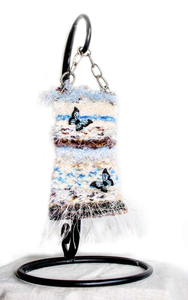 Butterfly Heavenly guide Mini Art Tapestry by Annette  Image: Metal ornament holder make great showcase stands or hang directly on wall. (stand is not included)