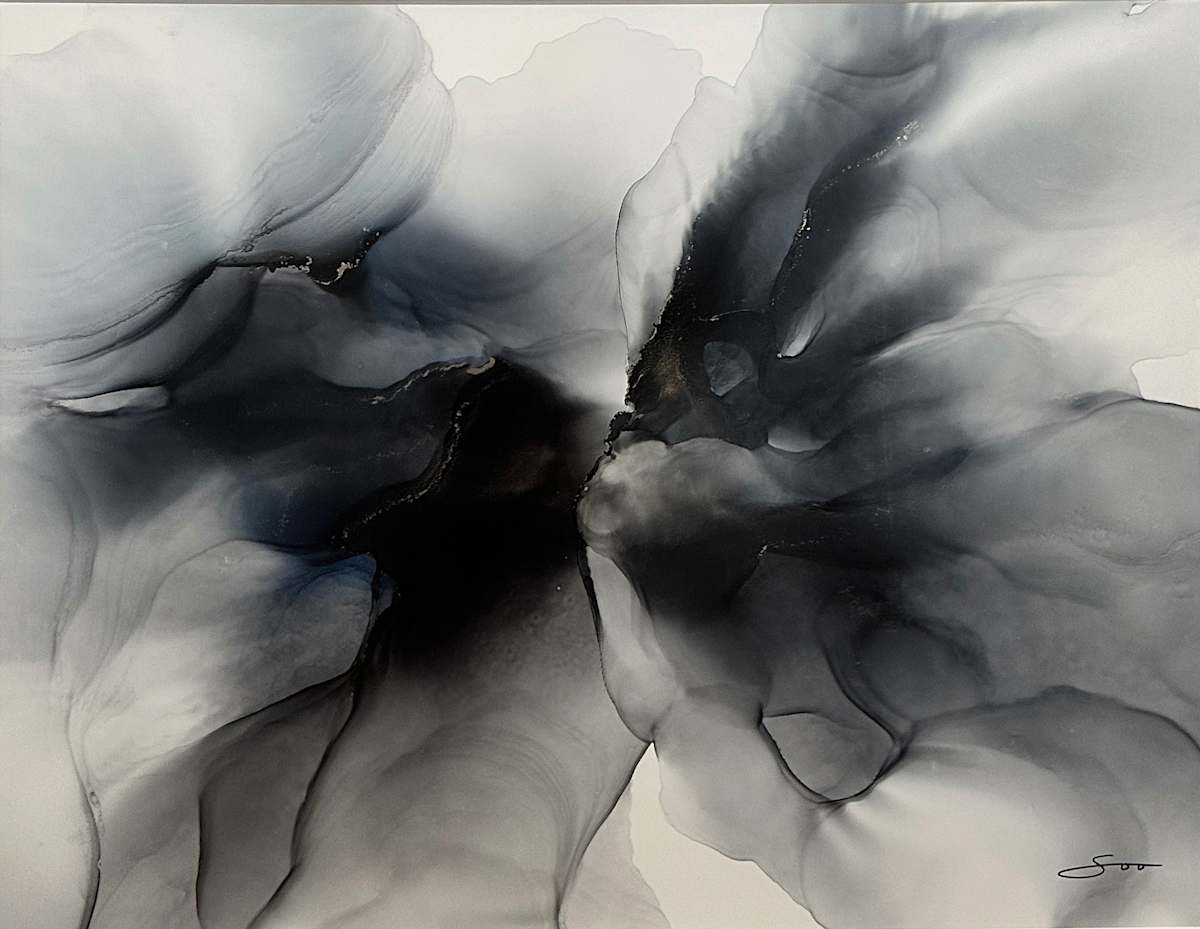 Let's Fly by Soo Kim  Image: Created on yupo paper, framed in a museum glass frame with black borders. 