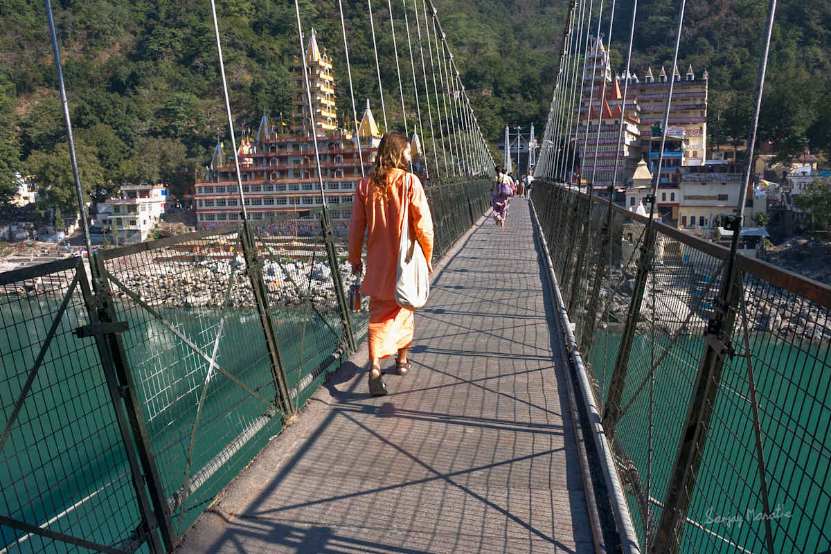 Sadhu, Rishikesh (2005) by Sanjay Marathe  Image: A sadhu walks on the Laxman zhoola (bridge) in Rishikesh, Uttarakhand, India.