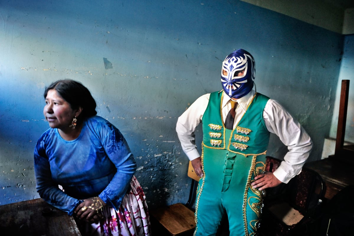 Untitled  Image: Carmen Rosa and a luchador waiting for the turn in the backstage room.