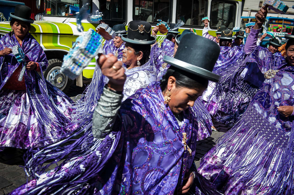 Untitled  Image: Cholitas dancing at the Gran Poder Festival, held yearly in La Paz.