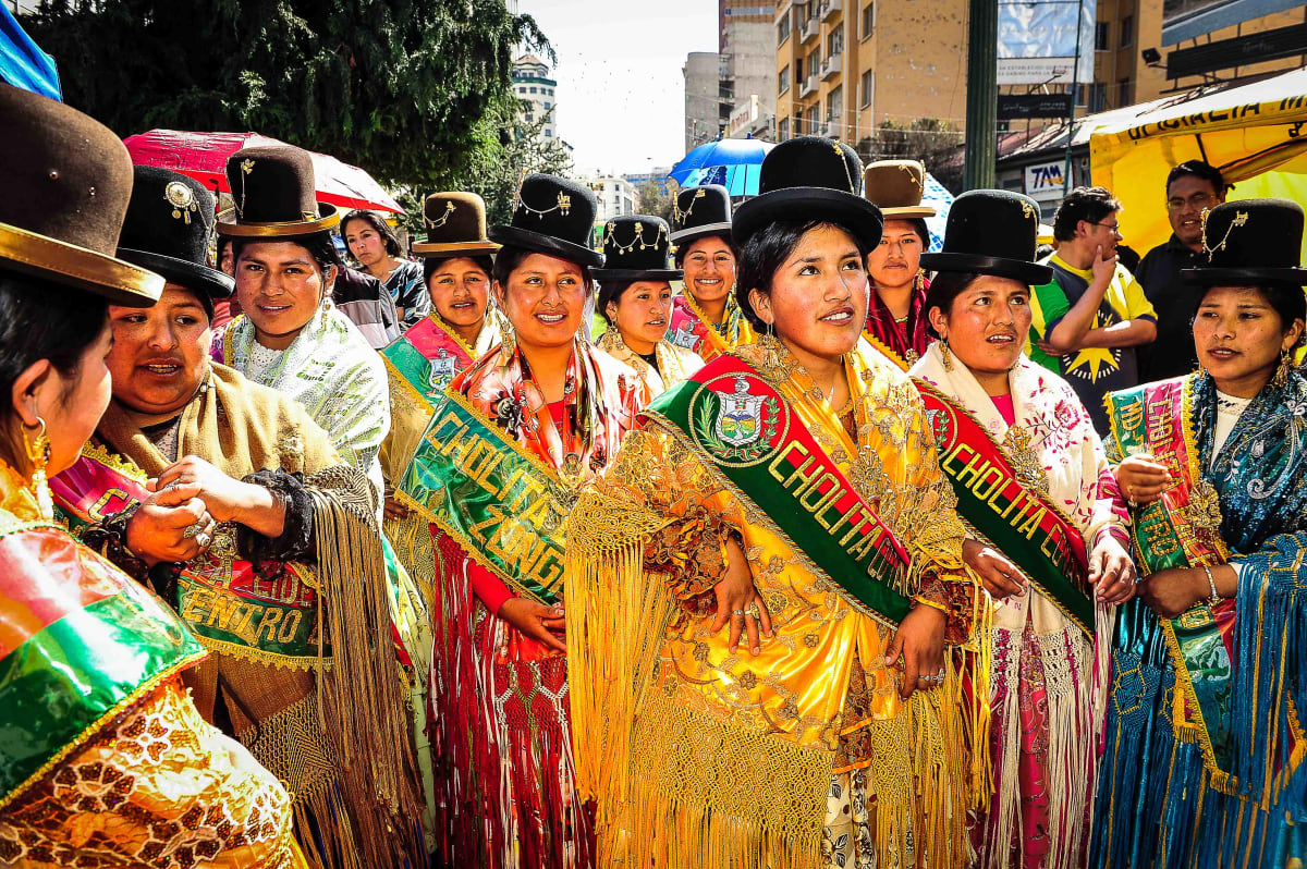 Untitled  Image: Contestants of Miss Cholita walking the streets of La Paz for the annual competition.