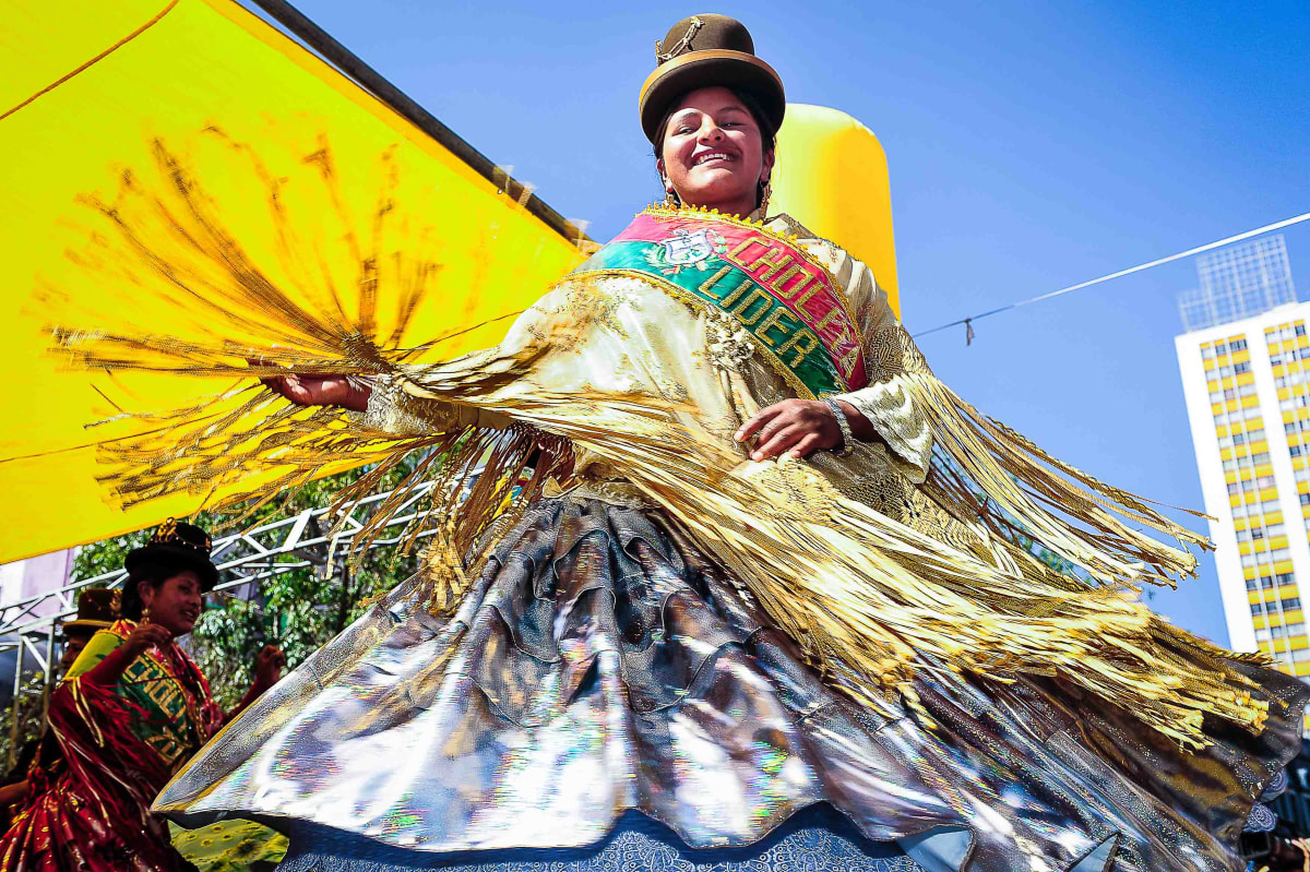 Untitled  Image: Cholitas dancing the morenada during the event of Miss Cholita 2010.