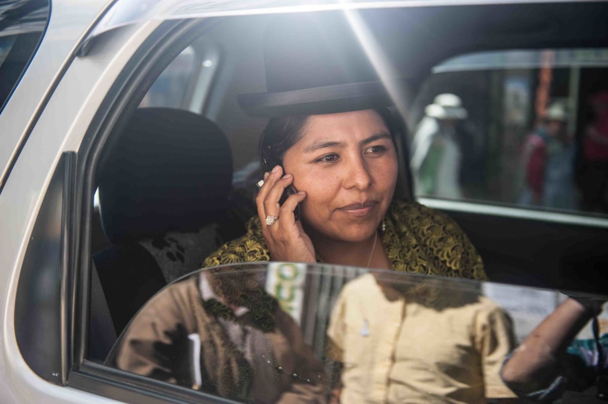 Untitled (Cholitas in Politics #1)  Image: A cholita, part of the team of president Evo Morales. 