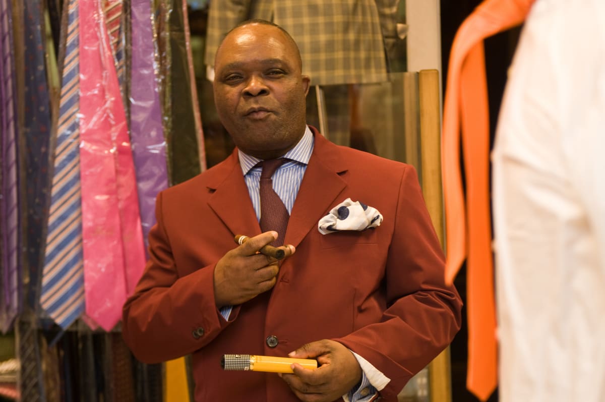 Untitled  Image: A client Sapeur in 'Connivences', a Congolese tailor boutique in Paris. Paris, France (2008)