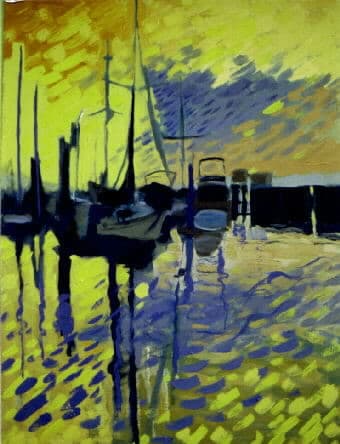 ENVELOPED IN COLOR  Image: Boats in the harbor with sunset