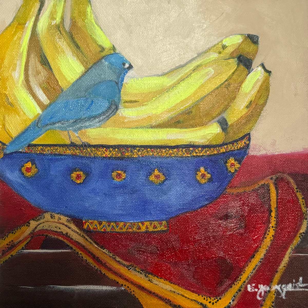 Still Life Bird with Bananas by Bernadette Youngquist 