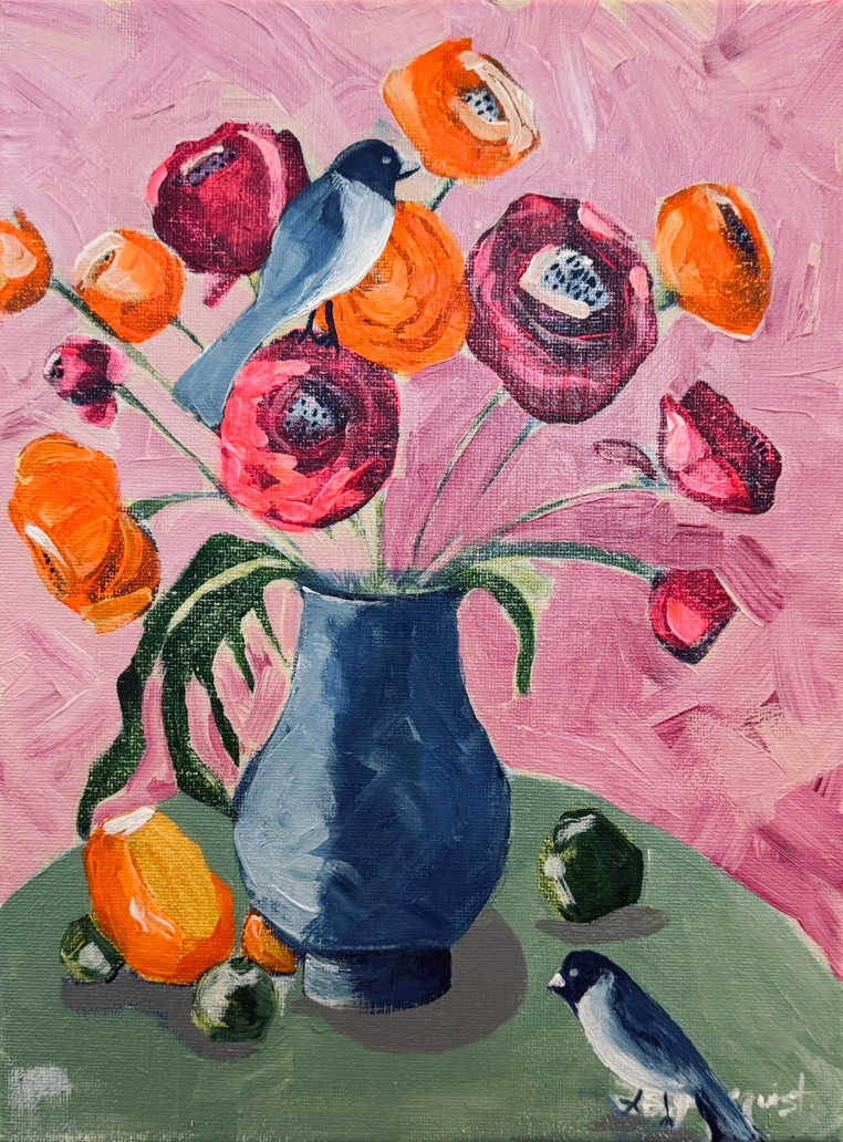 Still Life with Electric Ranunculus by Bernadette Youngquist 