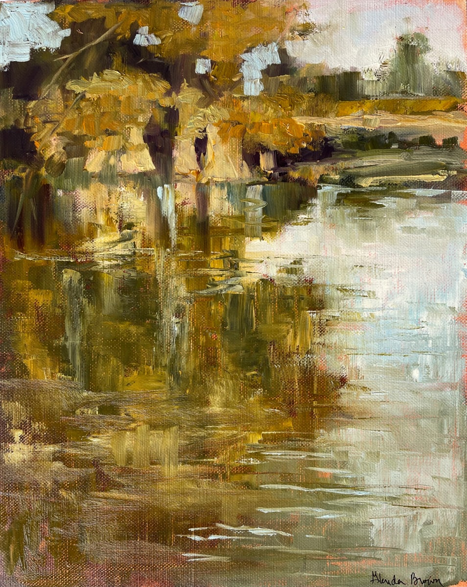 Where Cypress Grows by Glenda Brown  Image: Standing on the banks where the Cypress trees are growing. They had a beautiful abstract feel and emotions.  painted on location.