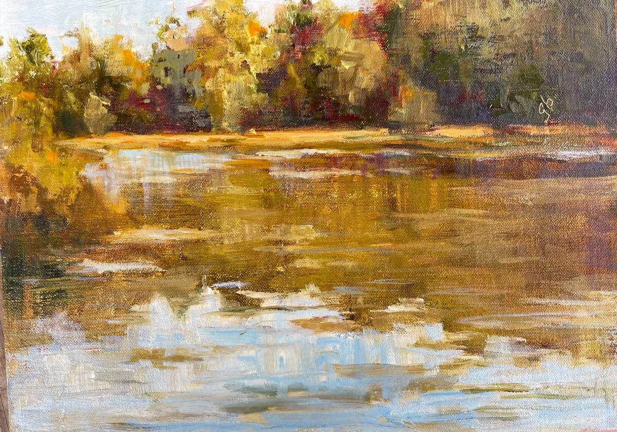Autumn Falls by Glenda Brown  Image: Plein Air painting on a perfect day with a friend at this beautiful backyard lake.