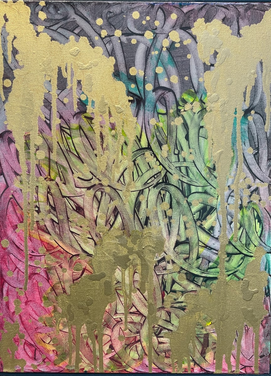 Gilded Chaos by Will Schmahl  Image: A mesmerizing fusion of structured intricacy and fluid spontaneity, this abstract piece radiates energy and movement. 
