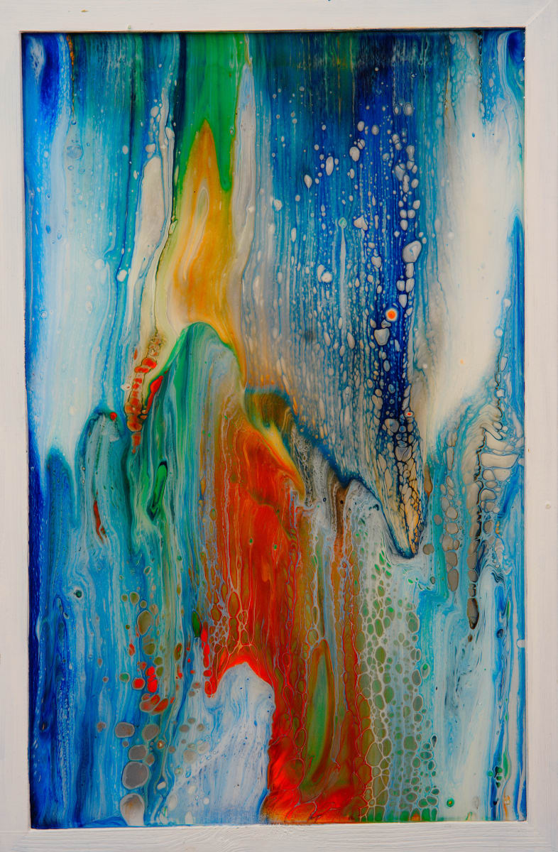 Waterfall of Fire and Ice I by Will Schmahl  Image: These two stunning abstract pieces flow with a breathtaking fusion of cool and warm tones, resembling cascading waterfalls infused with the fiery energy of molten lava.

