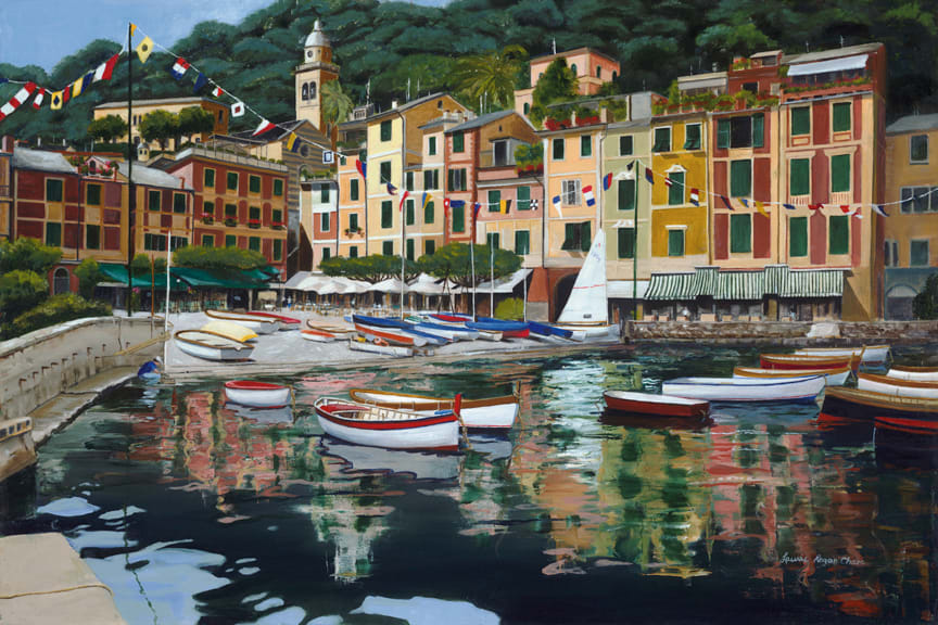 Portofino Piazza  Image: This is a view of the heart of Portofino at the north end of the harbor. 