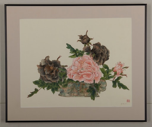Peonies in Bronze Bowl by Pat C Tom 