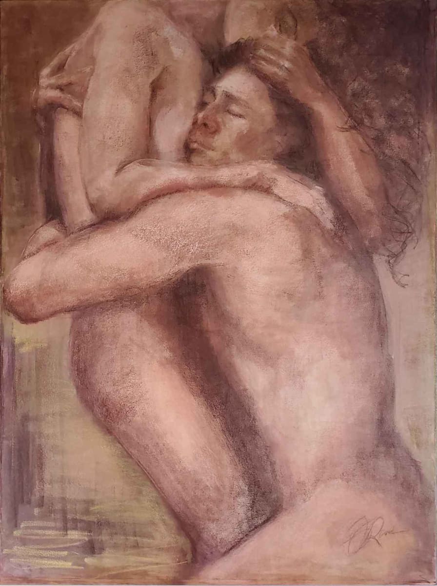 Love and Longing by Sue Rose  Image: This painting is mixed media, turp wash with oil pastels, pencil, and soft pastels.