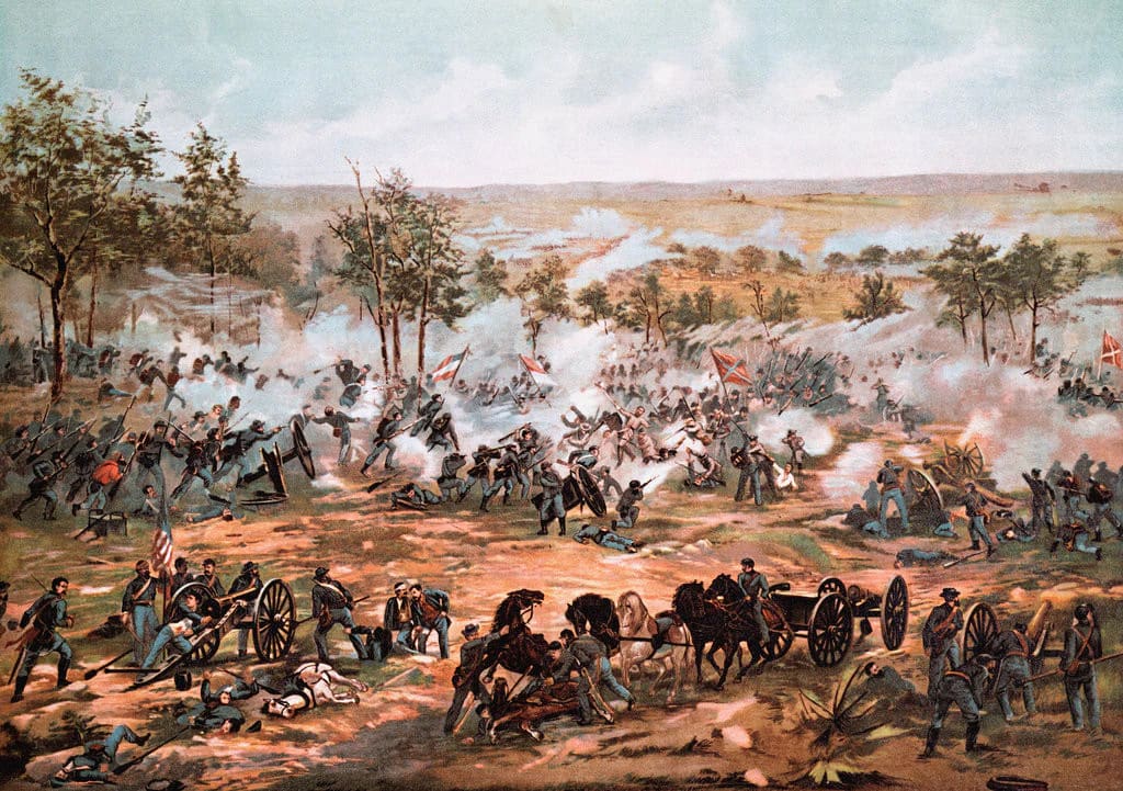 Color Lithograph Showing the Battle of Gettysburg from the collection ...