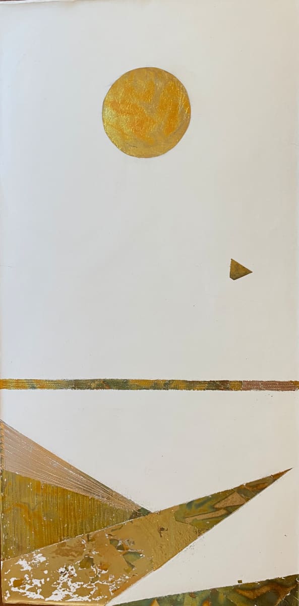 White Moonscape  Image: Encaustic and Foil details with Moon globe