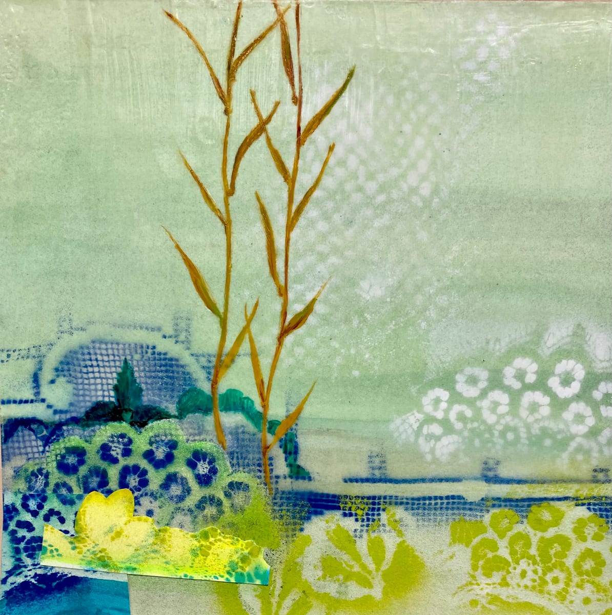 Celadon Reef  Image: spray painted details and hand painted kelp with encaustic overlay