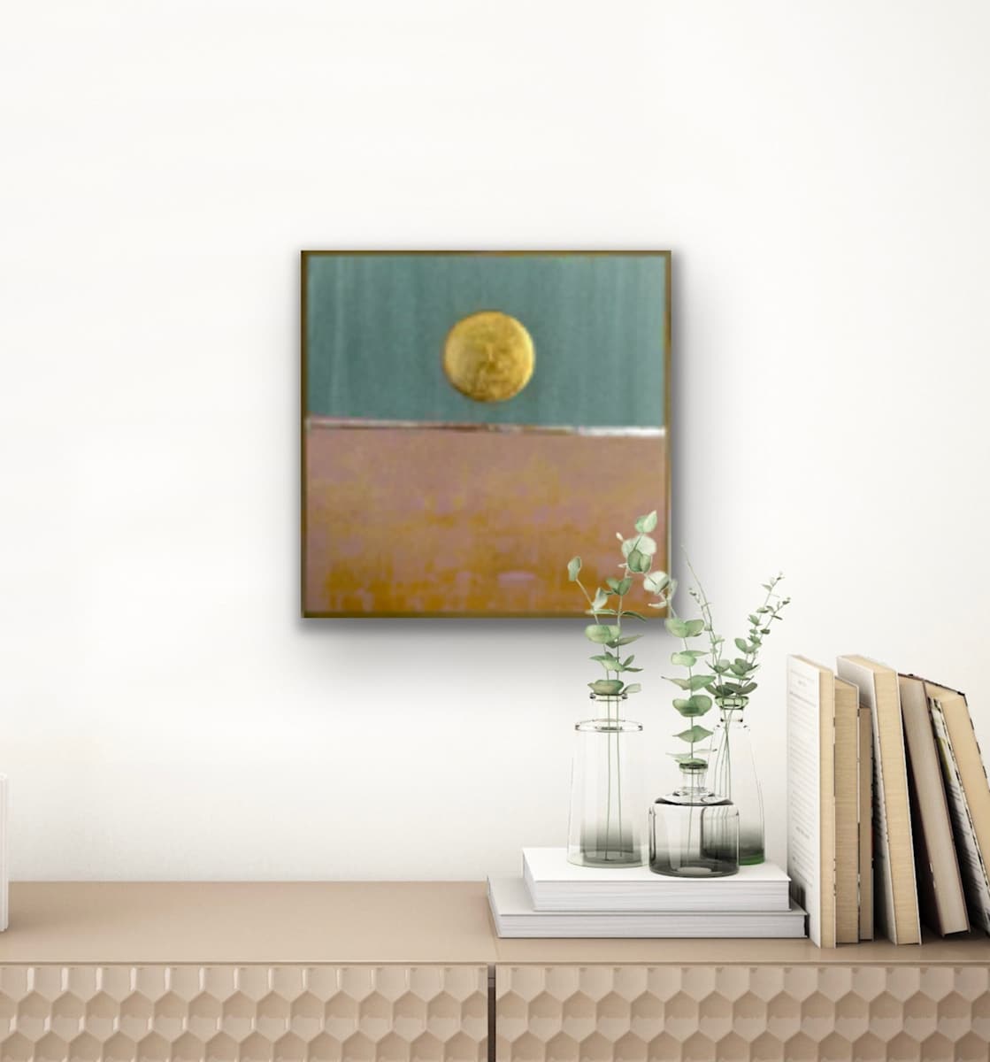 Teal and Pink Moonscape in Room by Nell Hergenrather, Image 1.