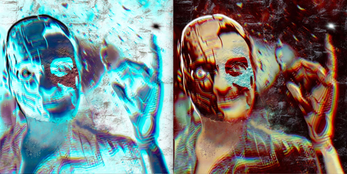 The Prophet of the New World Order (diptych) by Sergio Cesario  Image: The Prophet of the New World Order (original: Mario Mieli, a friend's portrait, 2022)