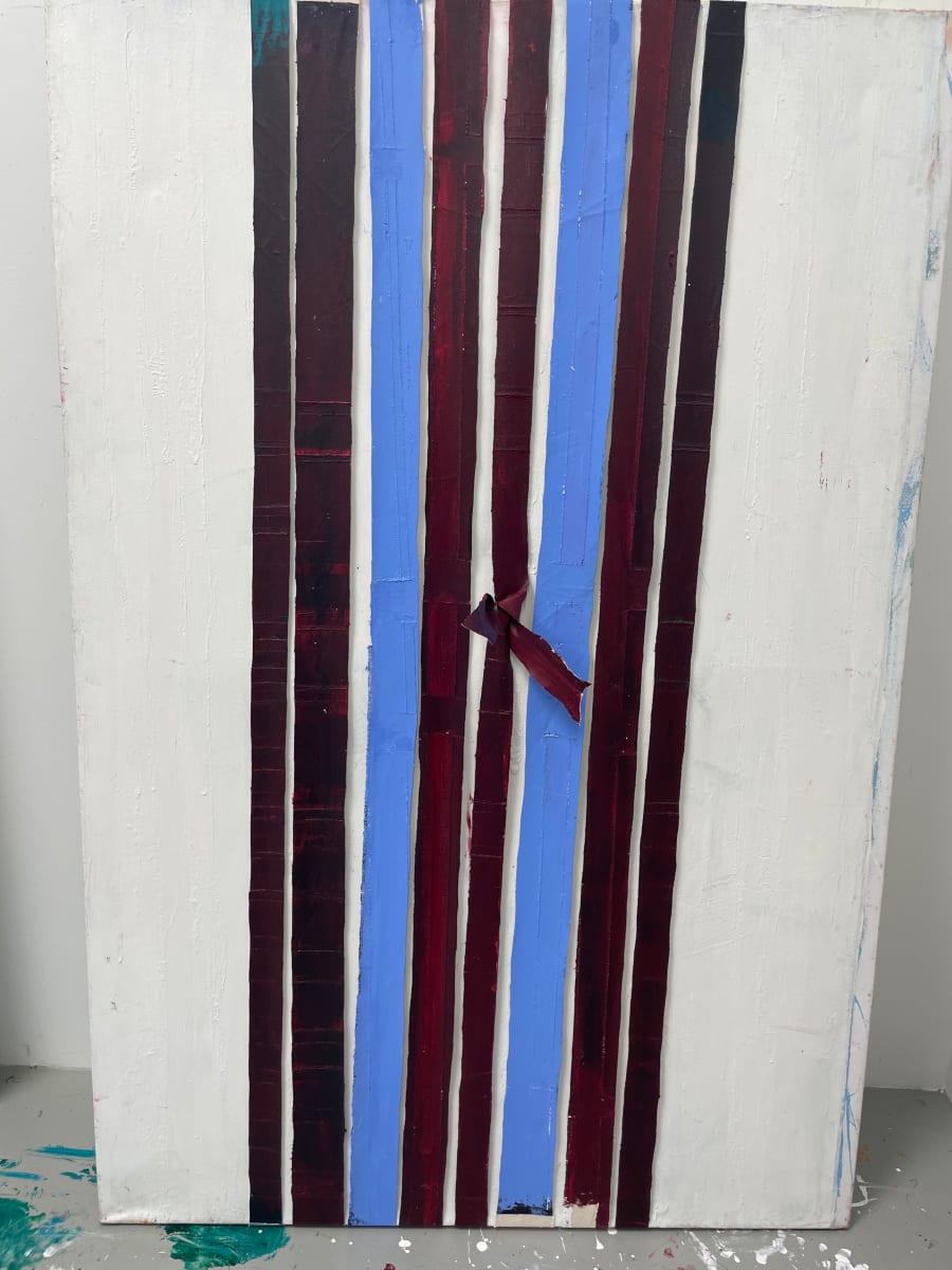 Elana and Lina, for Ferrante.  Image: acrylic, deconstruct/reconstruct canvas and  layered strips