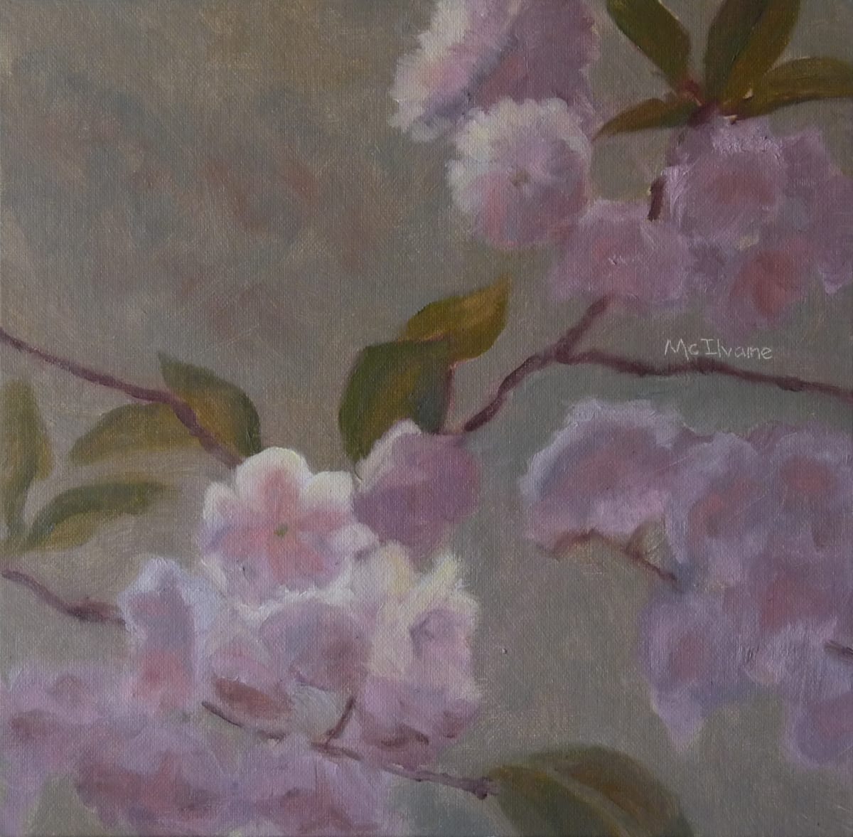 Misty Blossoms by Joanne McIlvaine  Image: Painted at River Towns Plein Air 2023 in Marietta, on Front Str.