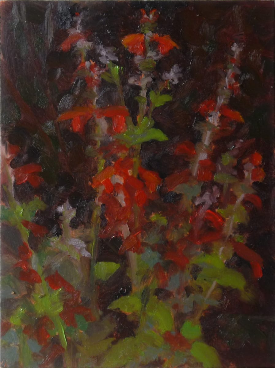 Cardinal Flowers by Joanne McIlvaine  Image: Painted at Amos Herr Park on a Saturday morning in October.