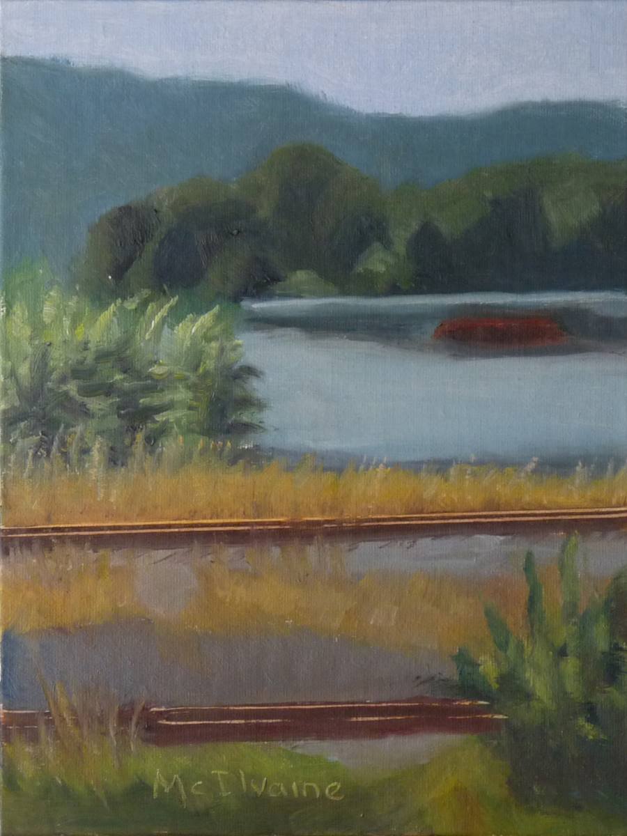 Early September Symphony by Joanne McIlvaine  Image: Painted at Funk's Greenhouses 9.9.25. Plein air study of the Susquehanna in Sept. 