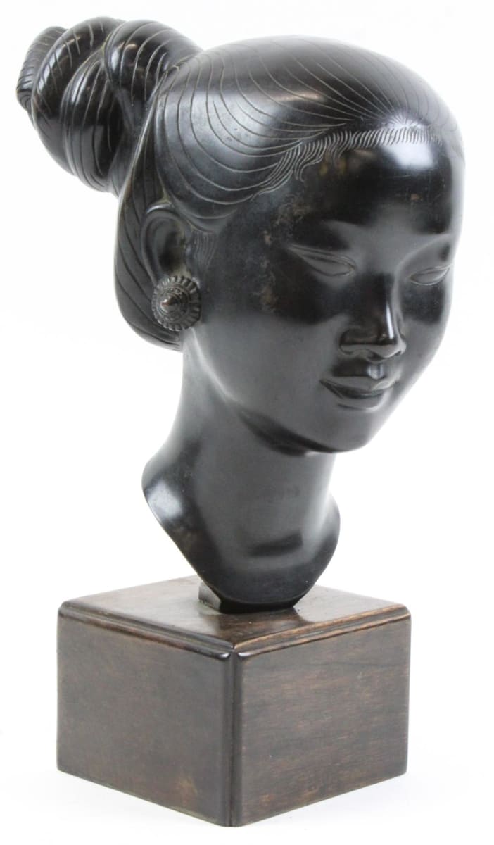 Asian Bronze Bust of a Young Woman 