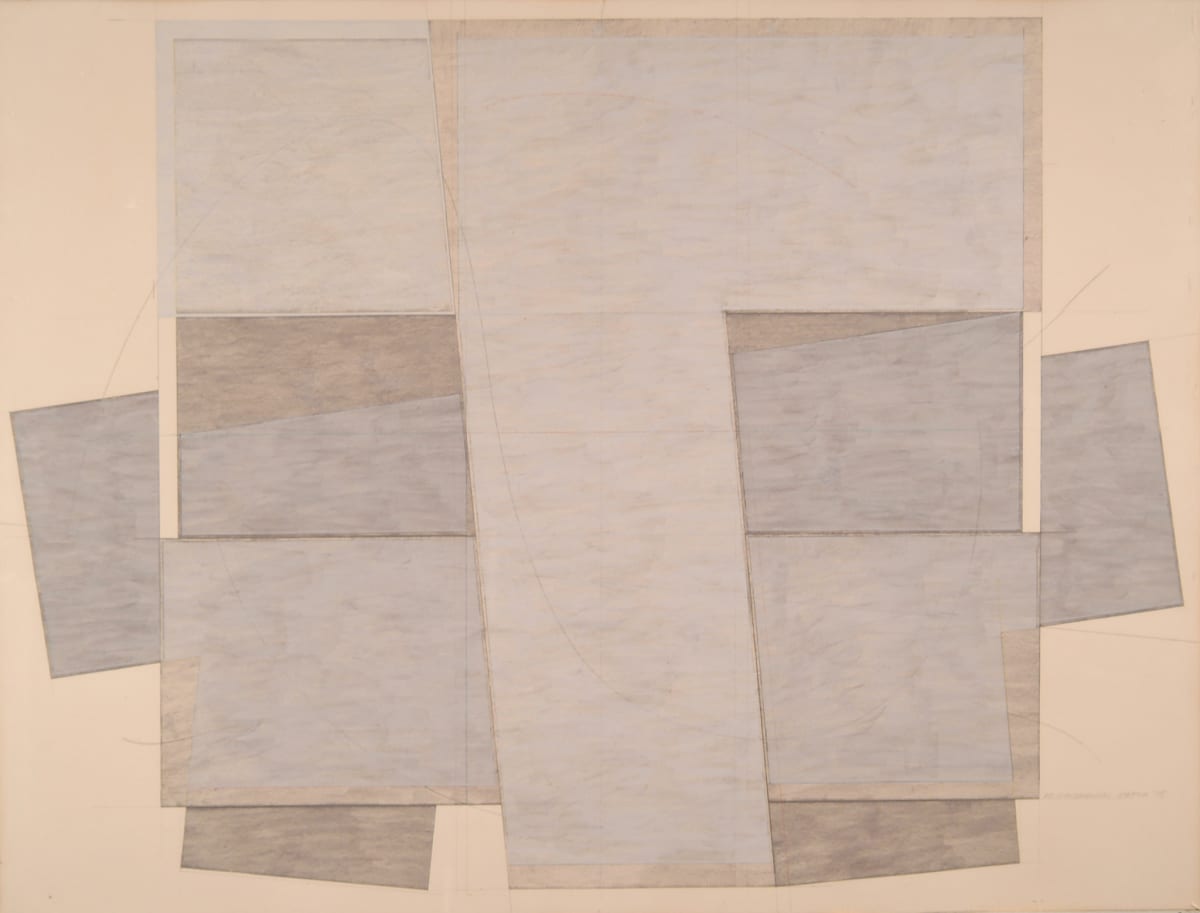 Untitled, geometric abstract painting of grays and whites by Ed Mieczkowski 