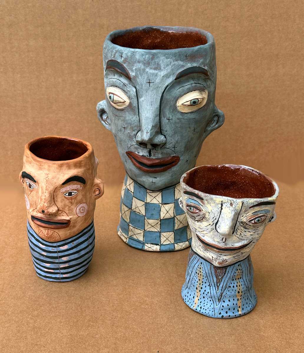 Two Faced Ceramic Vases by Jenny Mendes 