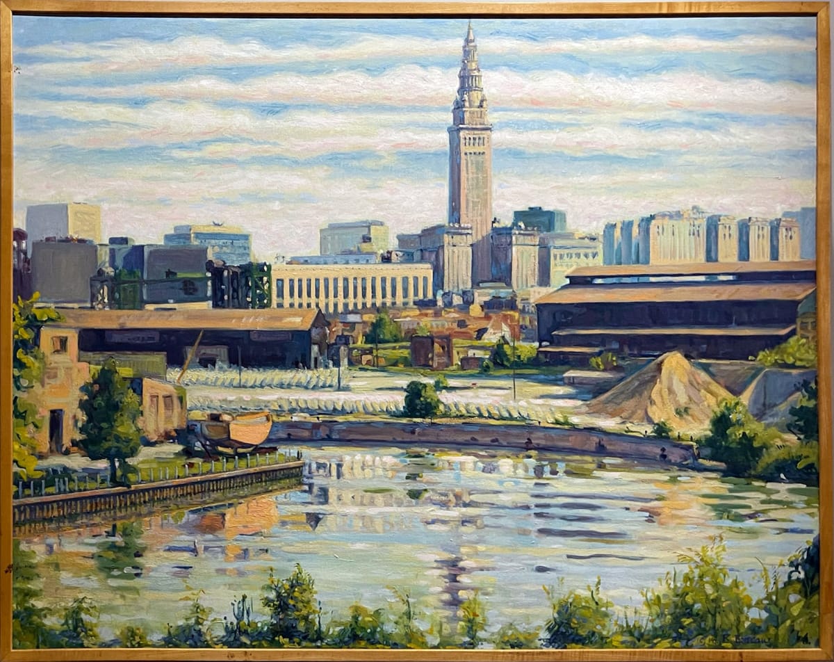 Terminal Tower and River by Ruth Bercaw  Image: LIVE AUCTION - Opening bid: $1100