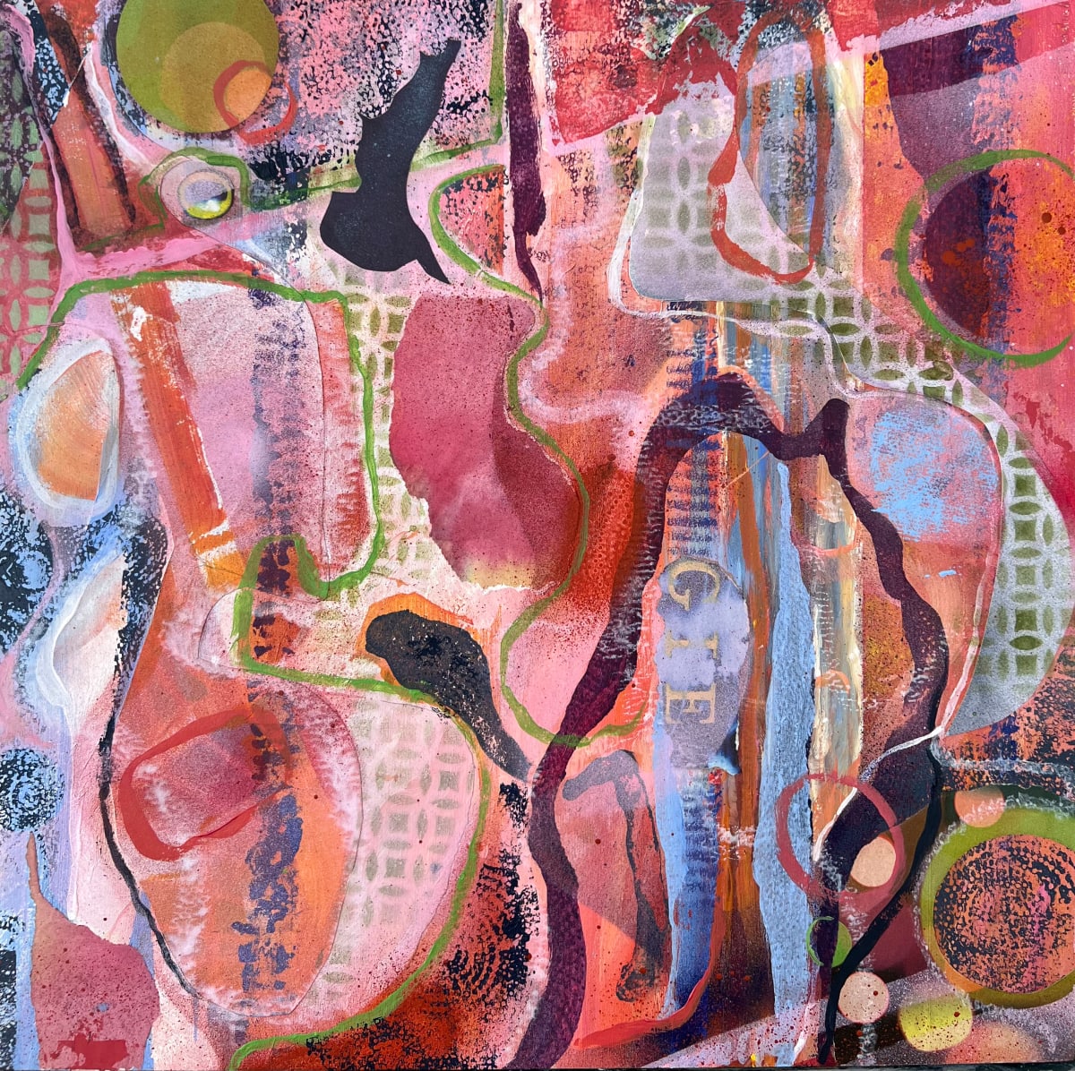 Tickled Pink  Image: 18x18, Mixed Media on Panel, 2022