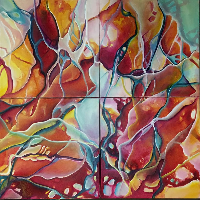 Birth of Infinity by Monika Wright  Image: Four 12x12 panels together- 24x24 - display together or separately.