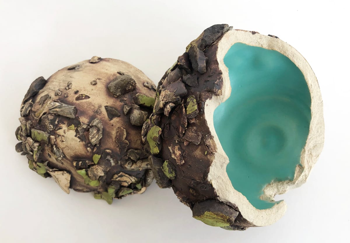 Crusty geode in two parts with sea foam interior by Lynn Basa 