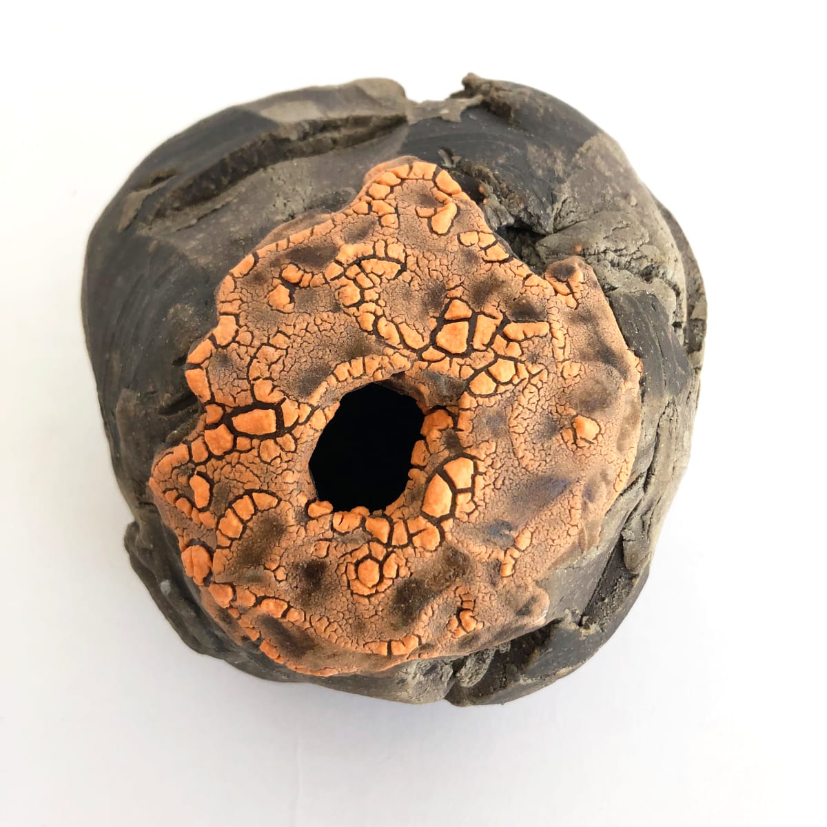 Small geode with orange lichen opening by Lynn Basa 