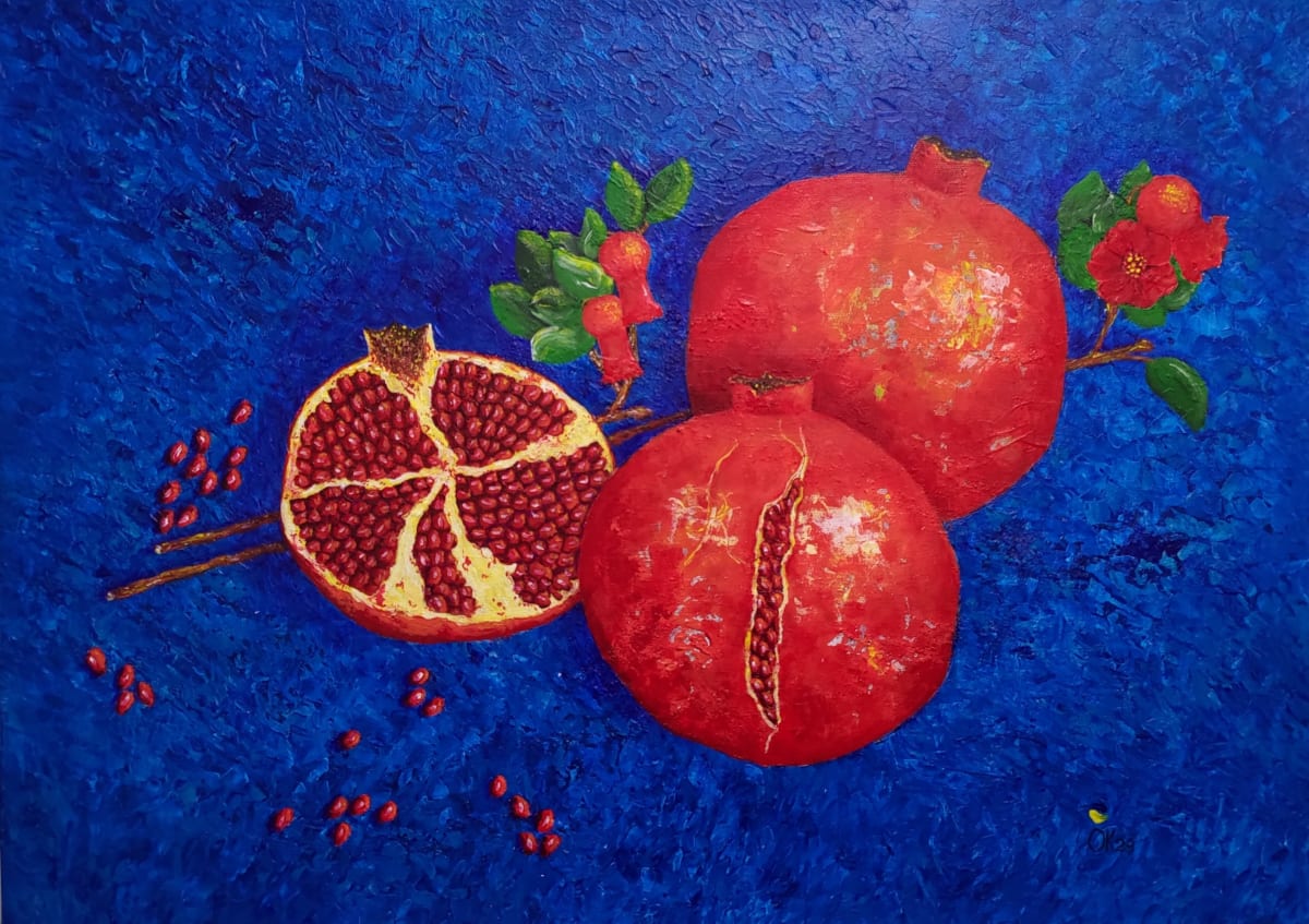 Pomegranates on Blue #13 by Olena Kvit (Kharchyshyna) 