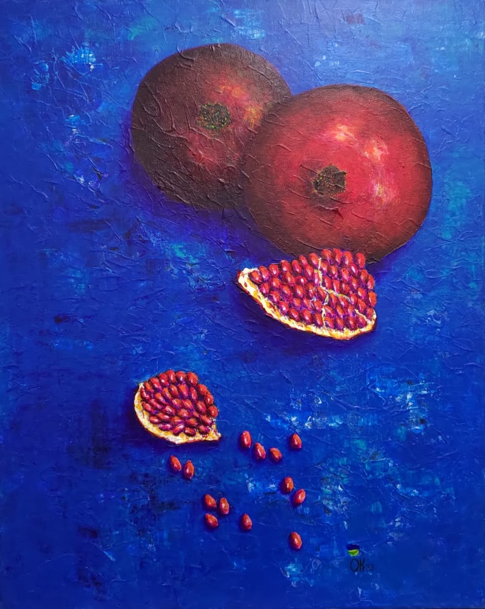 Pomegranates on Blue #11 by Olena Kvit (Kharchyshyna) 