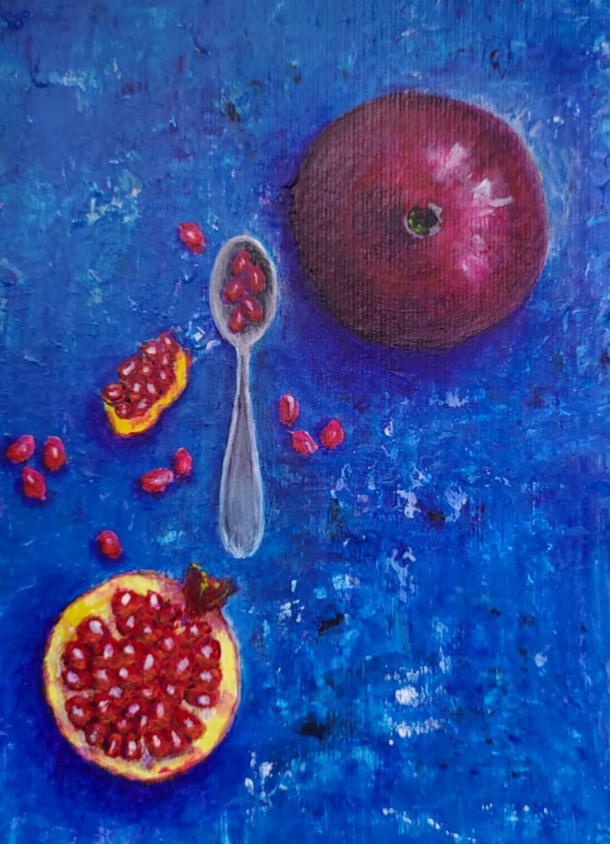 Pomegranates on Blue #10 by Olena Kvit (Kharchyshyna) 