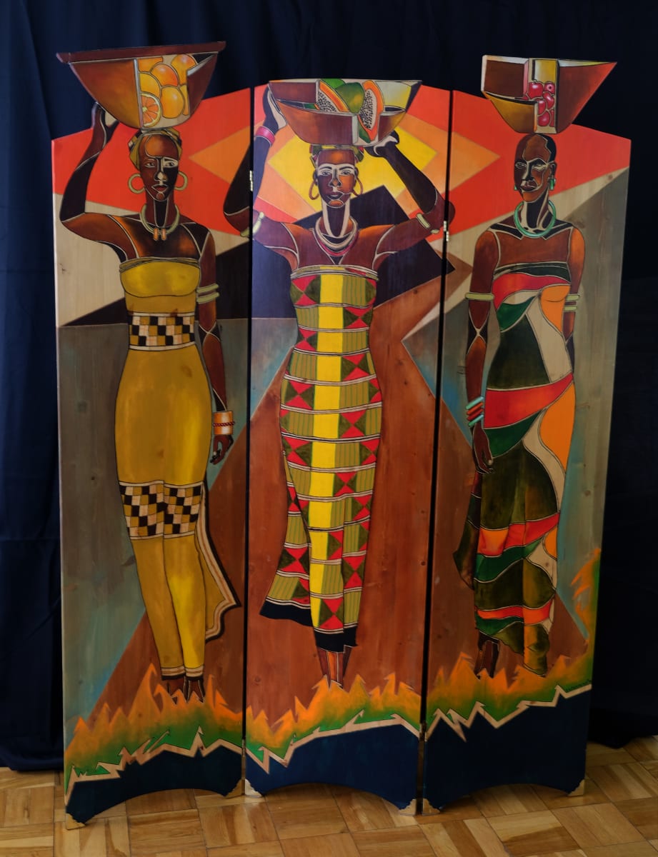Fruitful Journey  Image: Decorative Wood panel, African women.