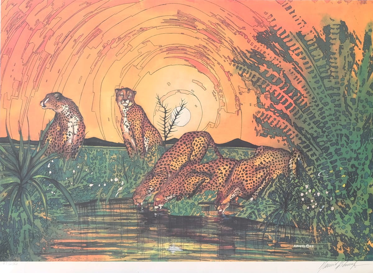 Water Hole by OTYO Art Collection  Image: African cheetahs.