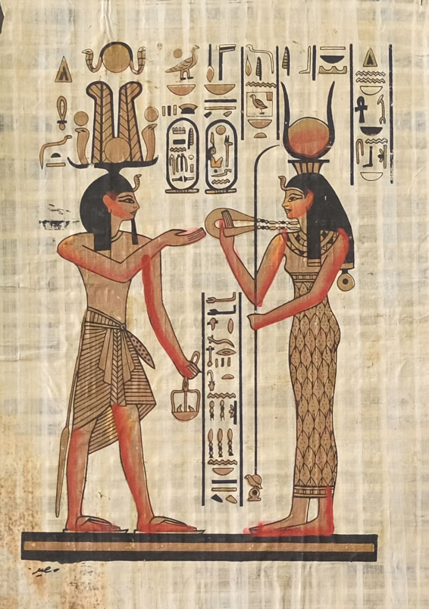 Queen Receiving a Necklace from the King Papyrus  Image: queen receiving a necklace from a king. 