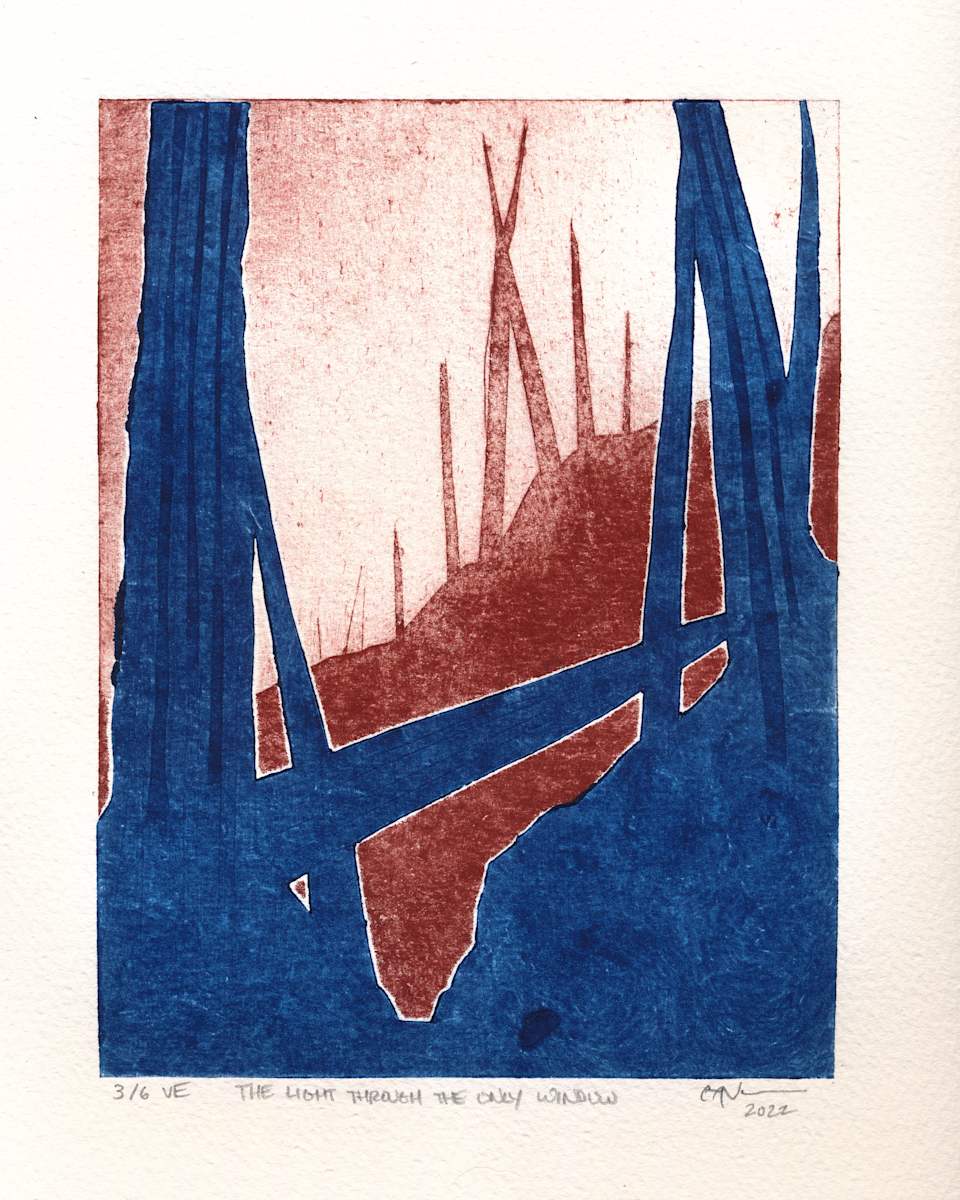 “The Light Through The Only Window” Collagraph Print 3/6 by Caryn Vainio, Image 1.