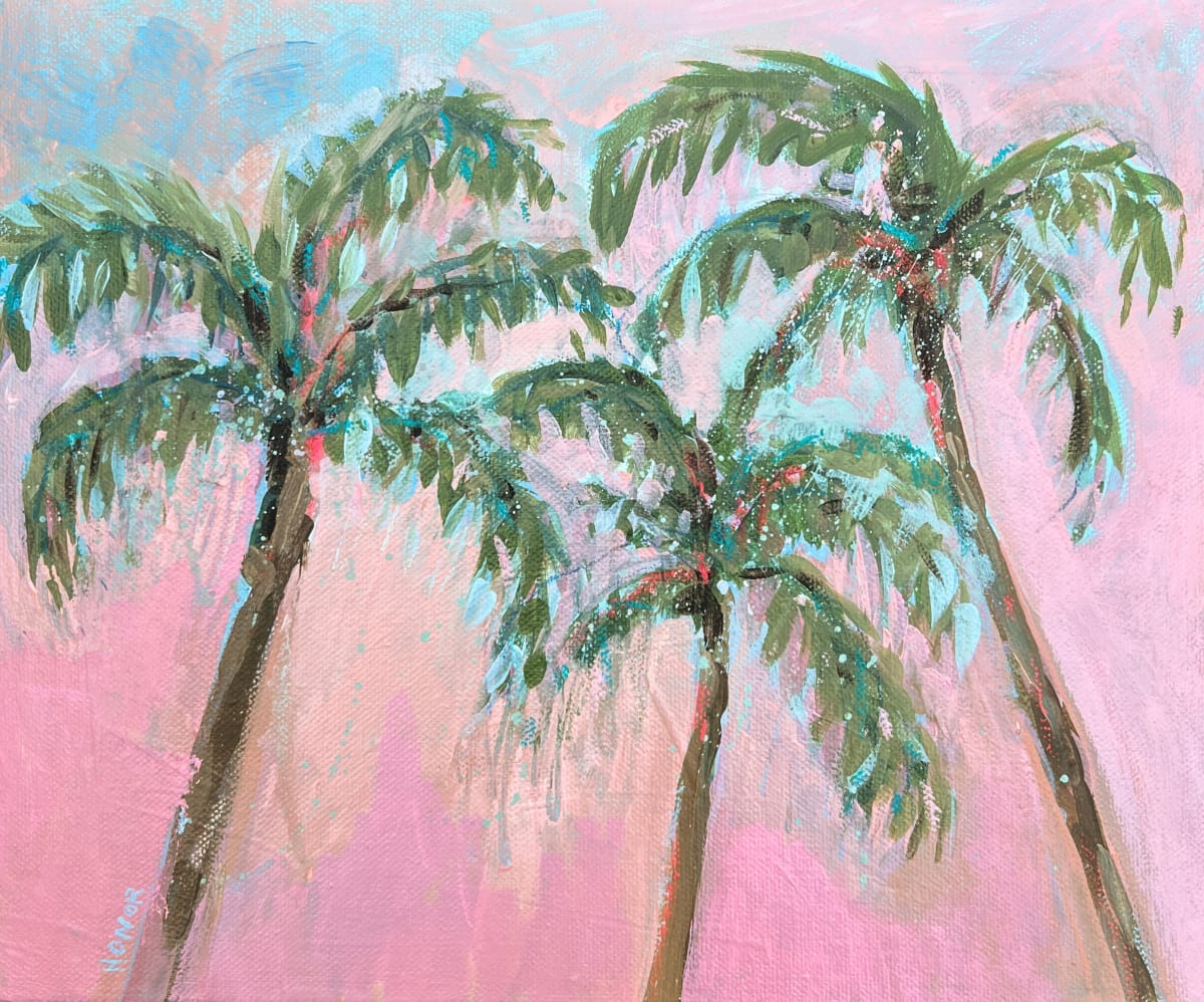 Beach Blanket Bingo by Honor Bowden  Image: Acrylic, oil pastel, and pencil on canvas, box framed in raw oak.

"A nod to the kitschy 60s, embracing the carefree spirit of summer." – Honor Bowden